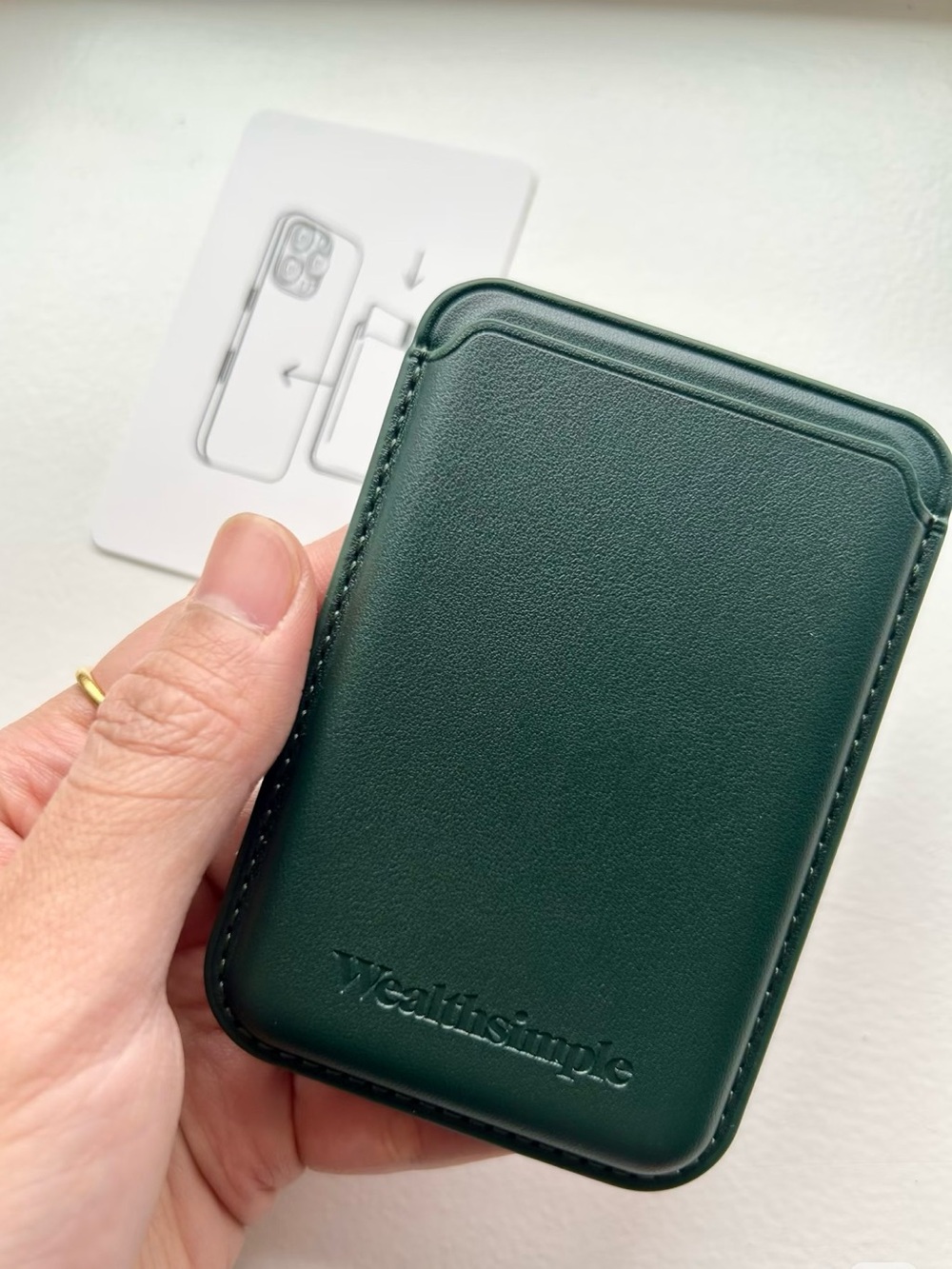 Brand new Wealthsimple MagSafe magnetic card holder in dark green